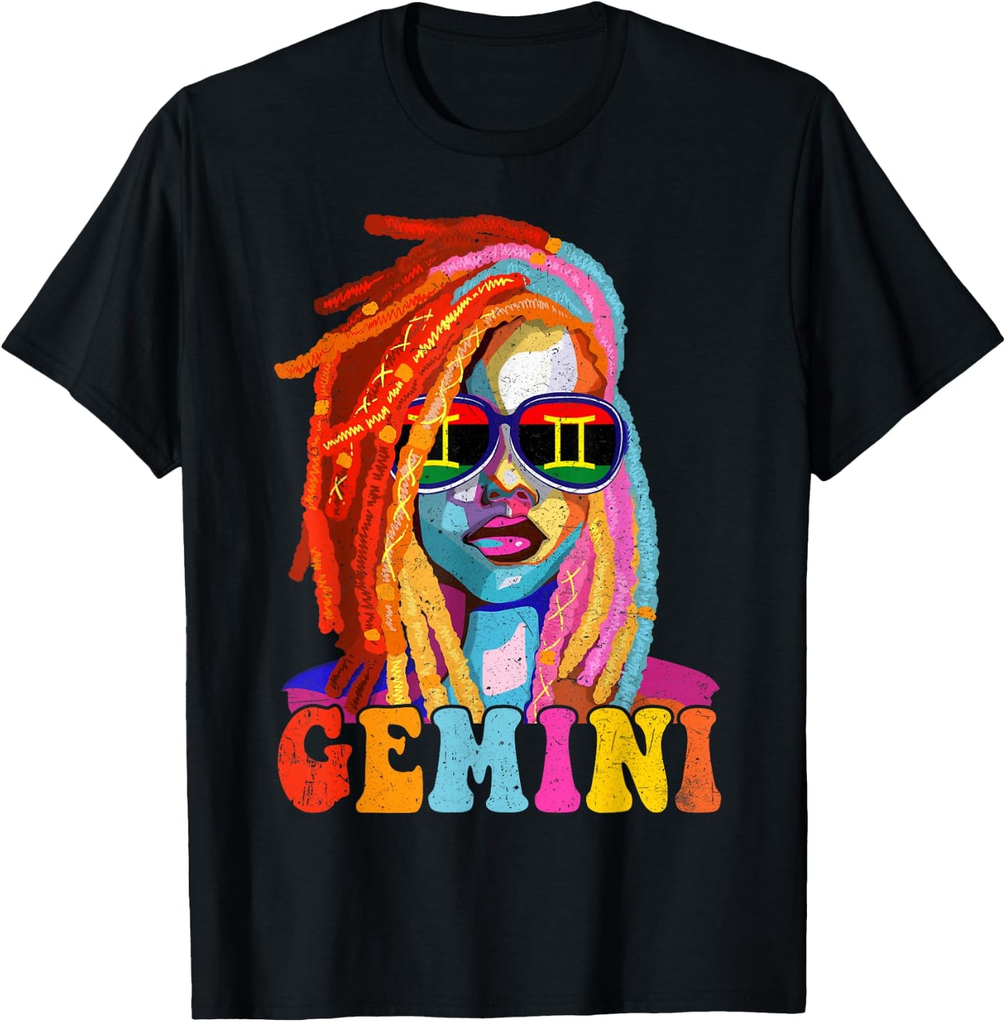 Gemini Queen African American Loc'd Women Zodiac Sign T-Shirt - T-Shirt | Black