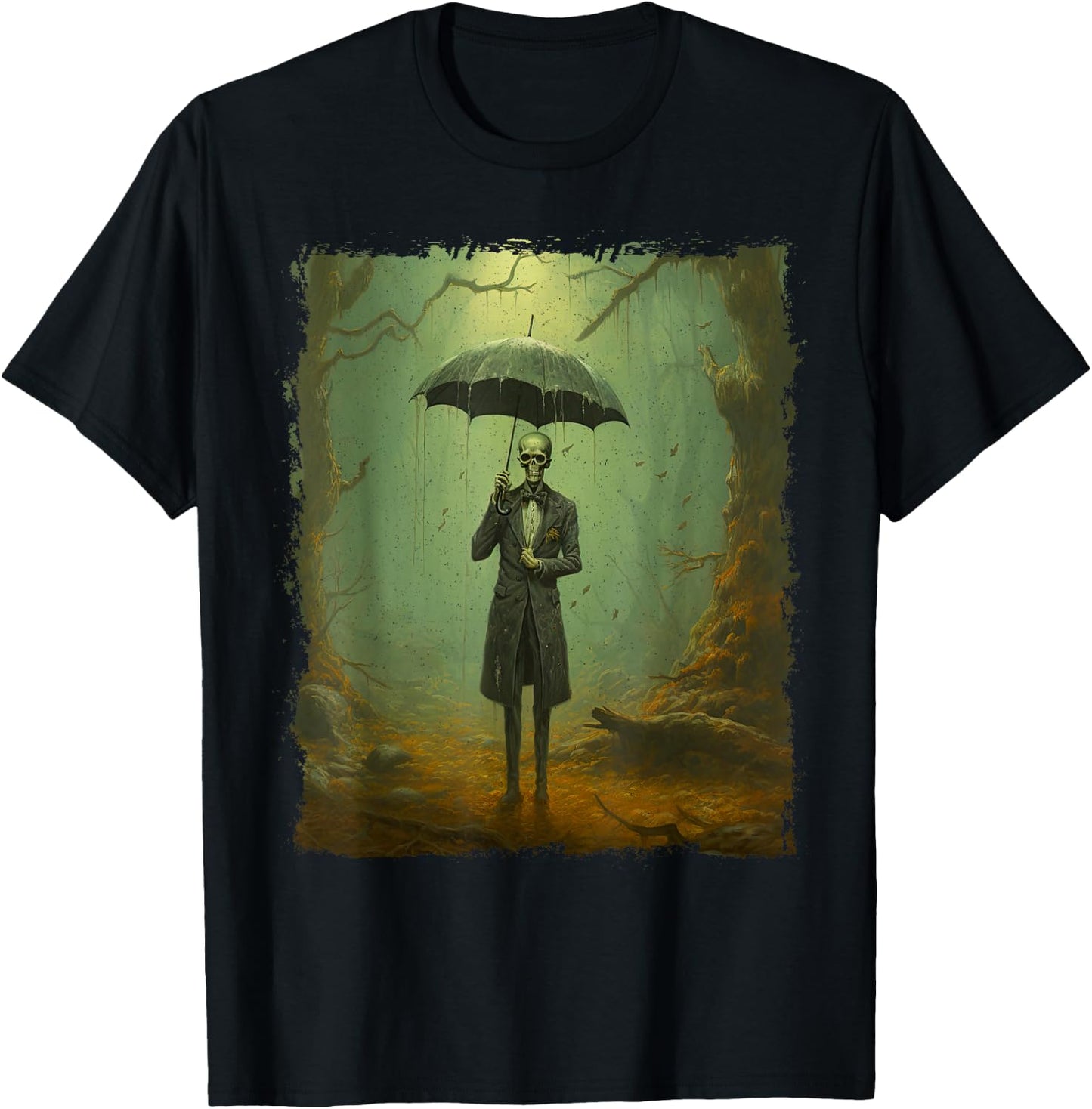 Skeleton in the Rain – Vintage Goth Halloween T-Shirt - T-Shirt | Black