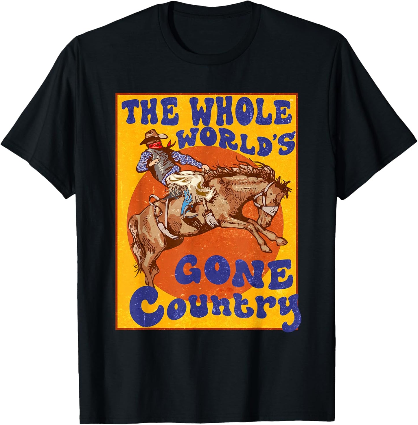 Western Rodeo Cowboy Horse Gone Country Men Women Vintage T-Shirt - T-Shirt | Black