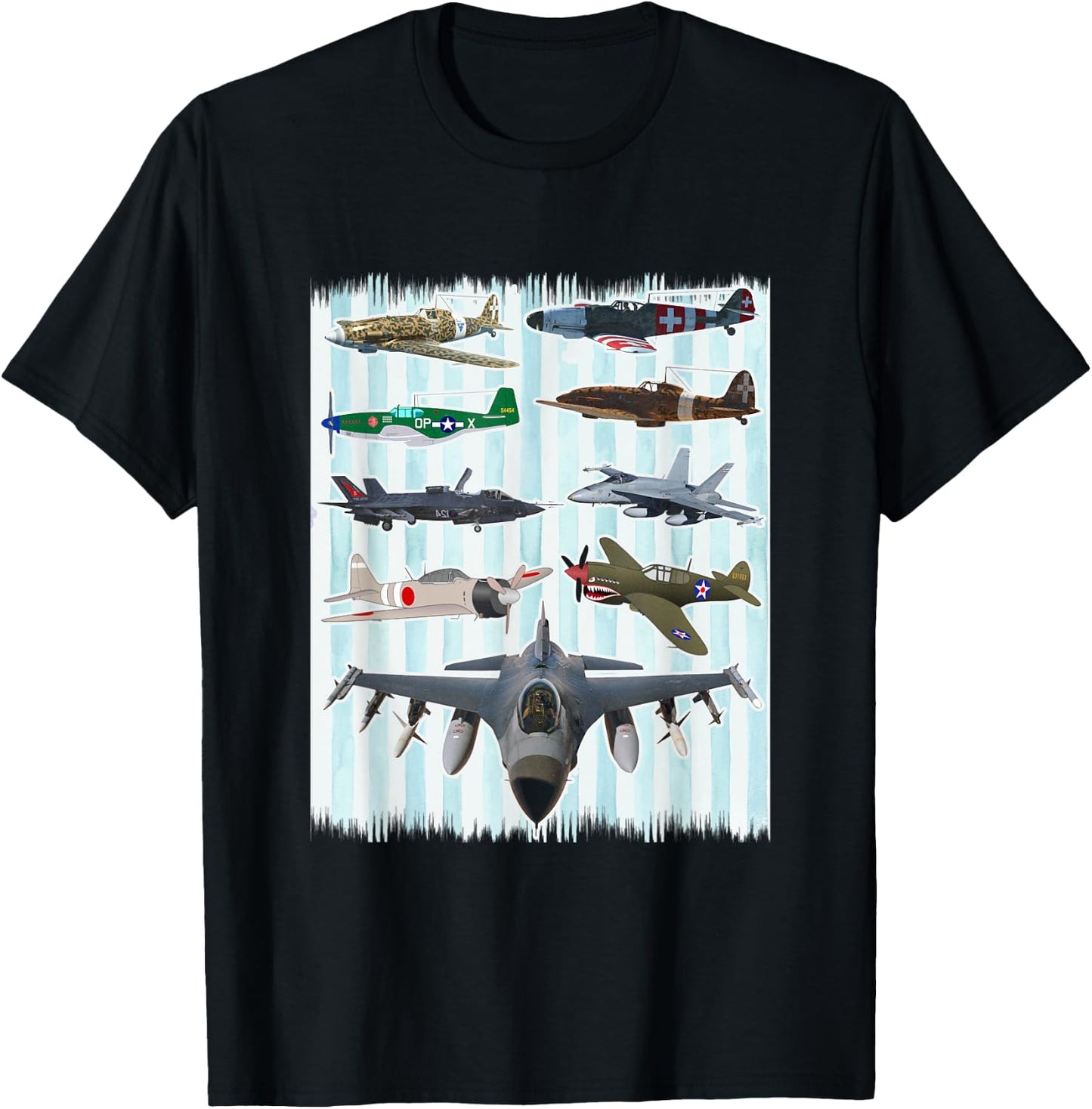 WW2 Planes Warbirds P51 Mustang Spitfire Messerschmitt T-Shirt - T-Shirt | Black