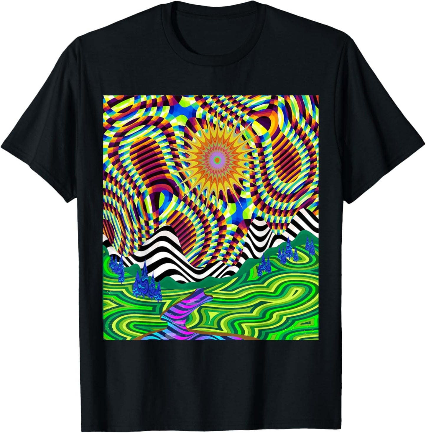 Psychedelic Trippy Mountain Funny Hippie Nature Lover Outfit T-Shirt - T-Shirt | Black