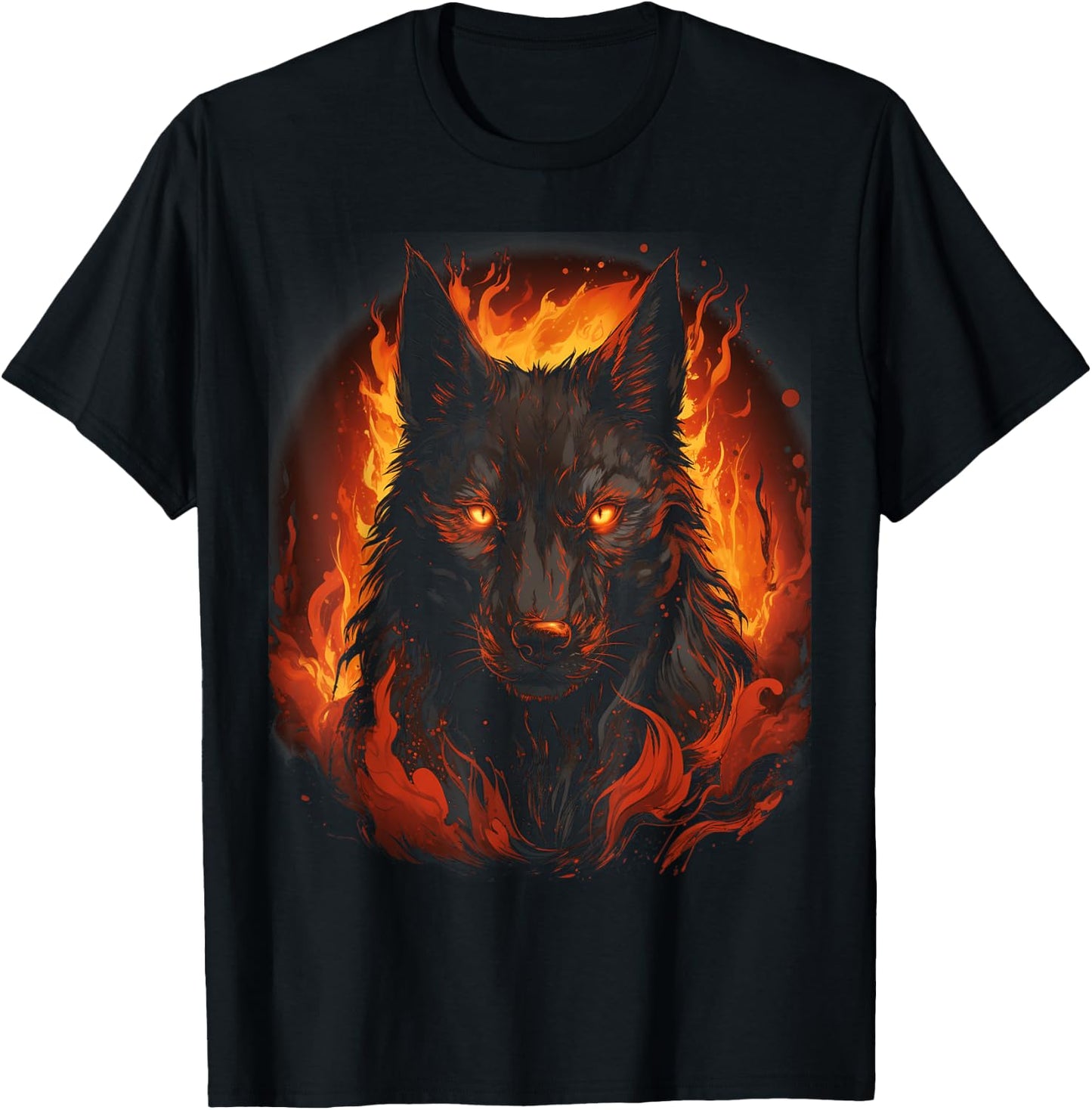 Wolf Howling Fire Mythical Creature Graphic T-Shirt - T-Shirt | Black
