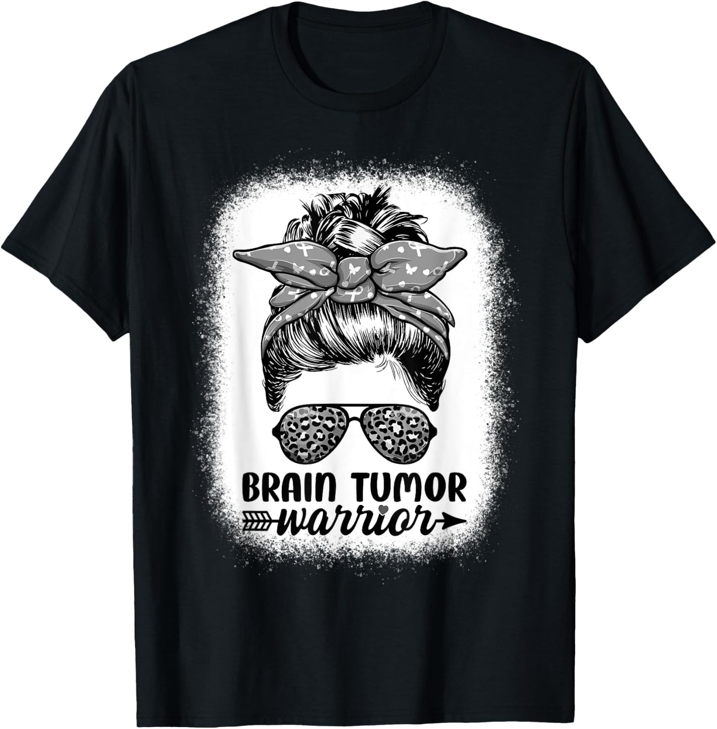 Brain Tumor Warrior Messy Bun Women - Brain Tumor Awareness T-Shirt - T-Shirt | Black