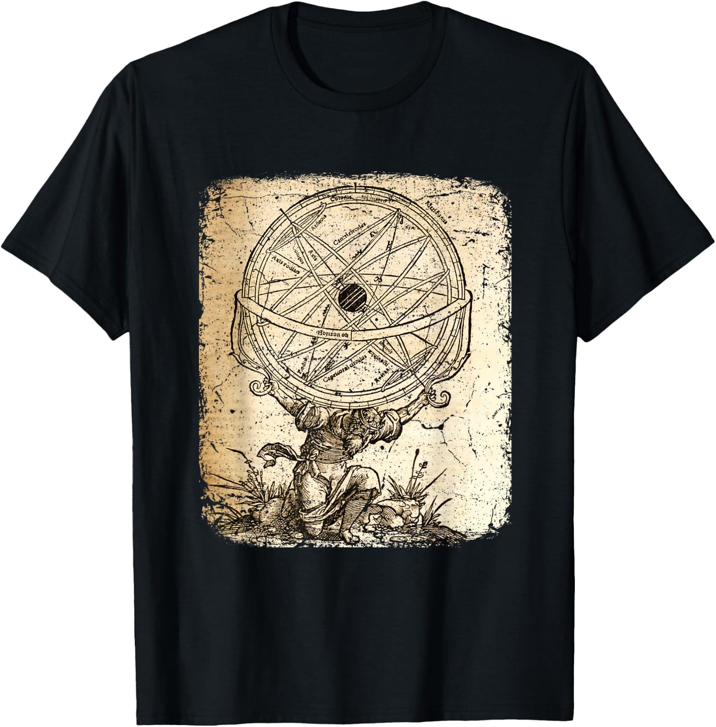 Vintage Atlas Greek God mythology Titan God History Art T-Shirt - T-Shirt | Black