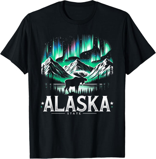 Alaska Day The Last Frontier Alaska Mountain Moose Souvenir T-Shirt - T-Shirt | Black