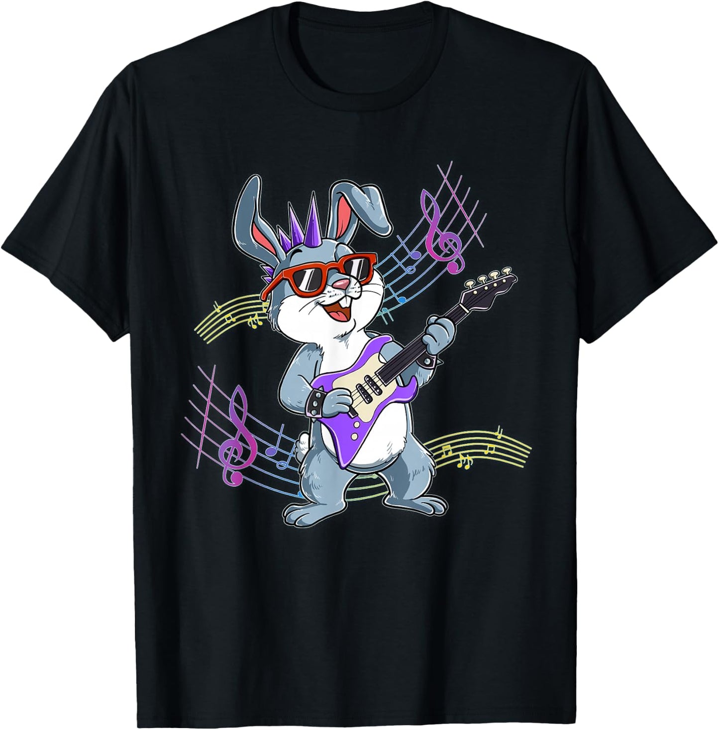 Rabbit Guitar Rockstar T-Shirt - T-Shirt | Black