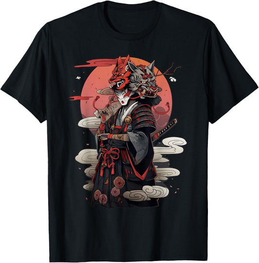 Samurai Strength And Courage Design With Animal Heads T-Shirt - T-Shirt | Black