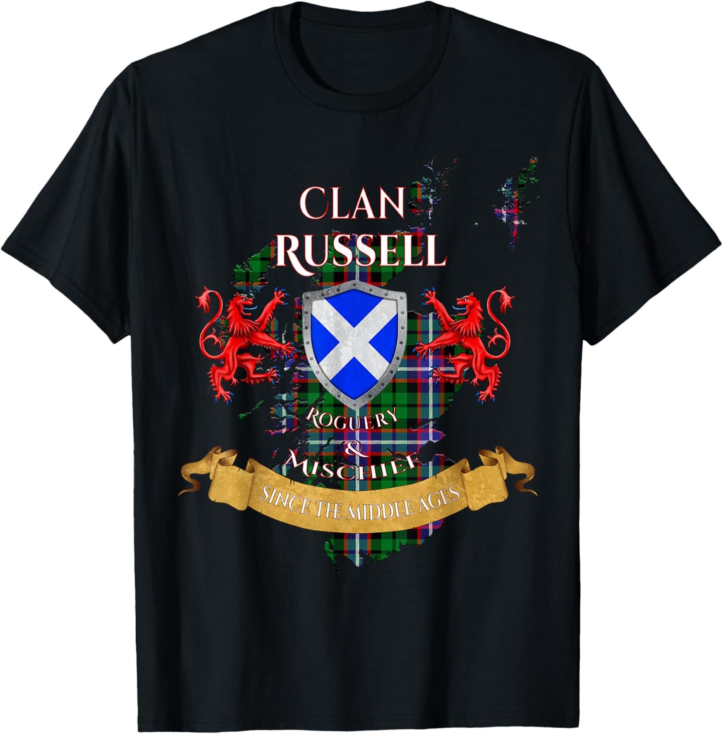 Russell Scottish Family Clan Middle Ages Mischief T-Shirt - T-Shirt | Black