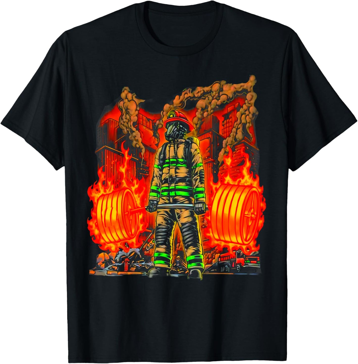 Firefighter Deadlifting Workout Bodybuilding Fitness Muscle T-Shirt - T-Shirt | Black