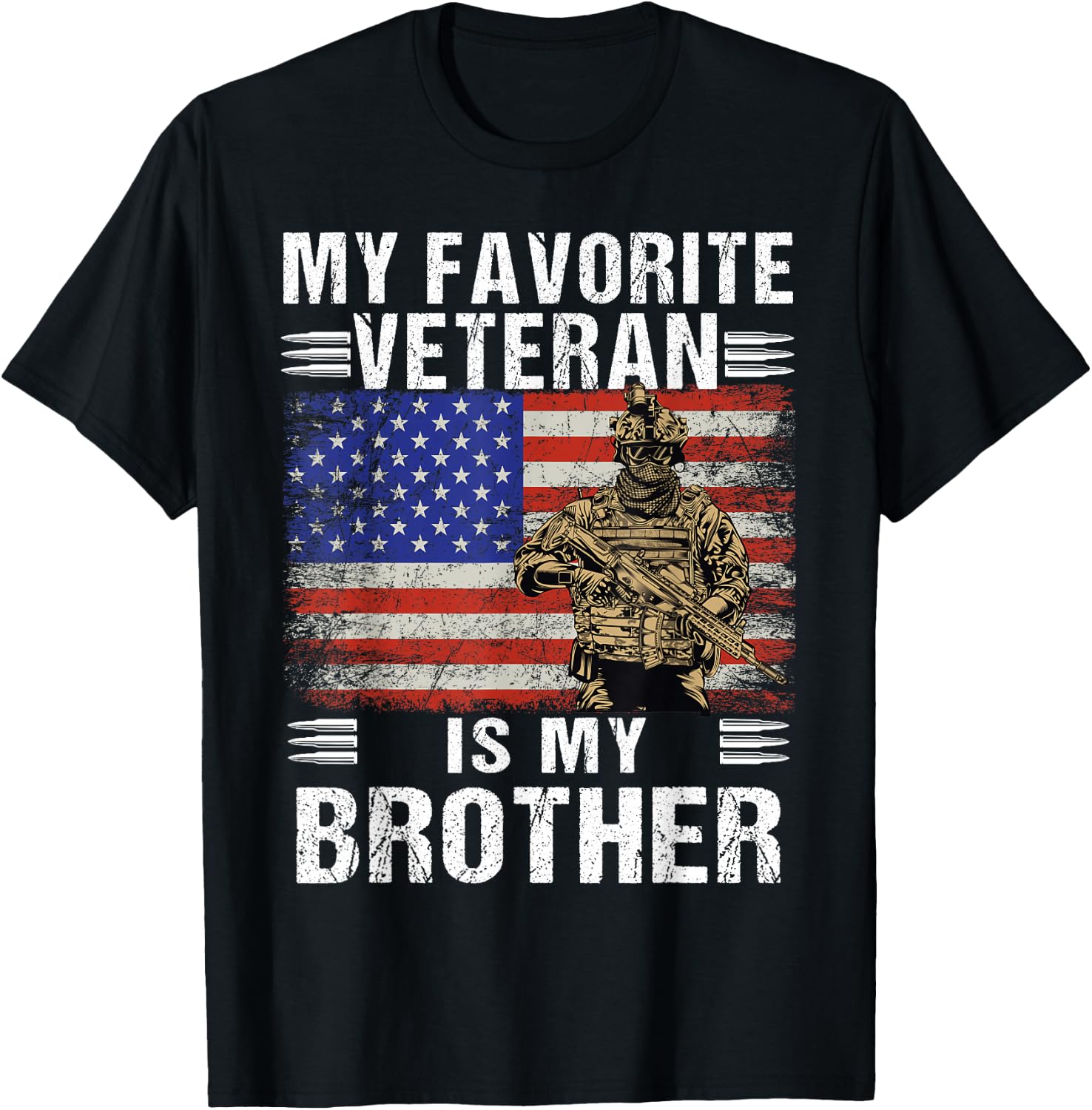 My Favorite Veteran Is My Brother Veterans Day American Flag T-Shirt - T-Shirt | Black
