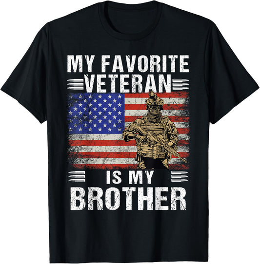My Favorite Veteran Is My Brother Veterans Day American Flag T-Shirt - T-Shirt | Black