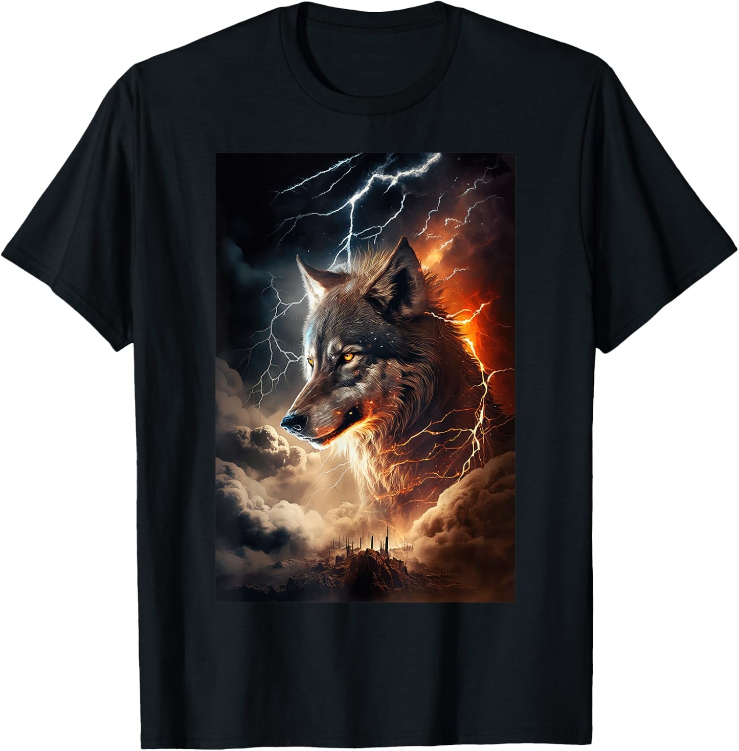 Wolf Lightning Thunder Wolf Lover T-Shirt - T-Shirt | Black