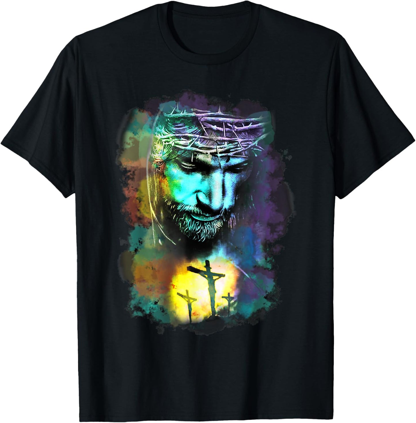 Jesus Christ Cross Religious Picture Christian Art Print T-Shirt - T-Shirt | Black