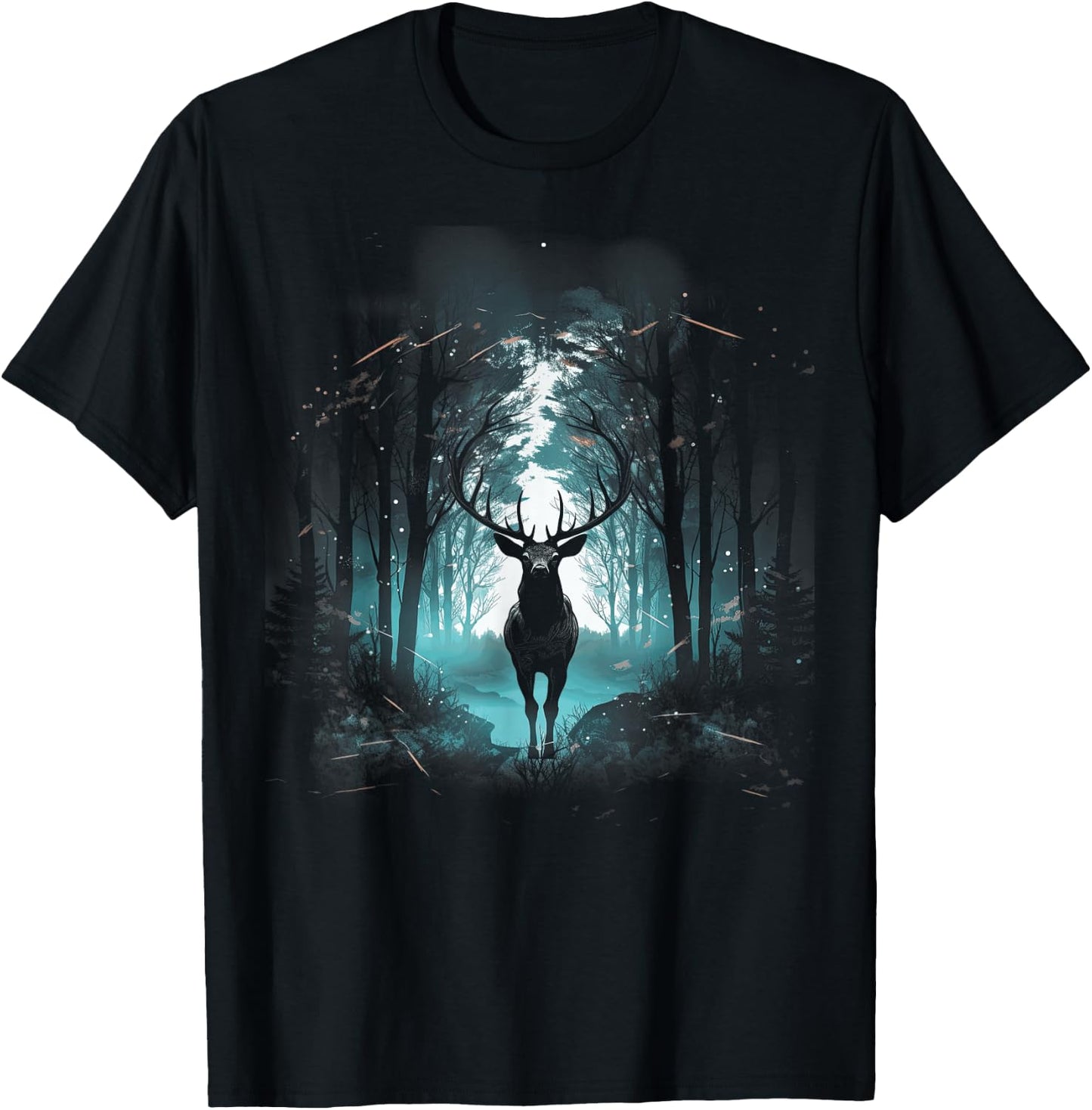 Forest Deer Wildlife Animal Illustration T-Shirt - T-Shirt | Black