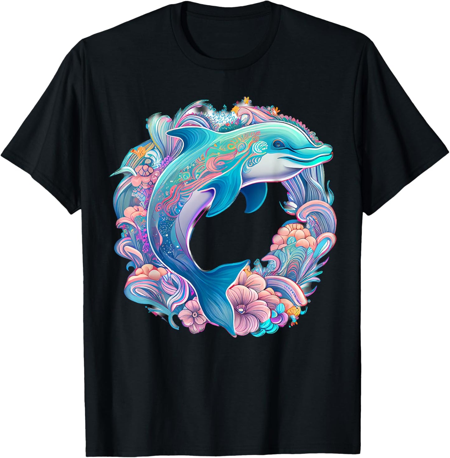 Easter Festive Illustration with Charming Dolphin Artwork T-Shirt - T-Shirt | Black