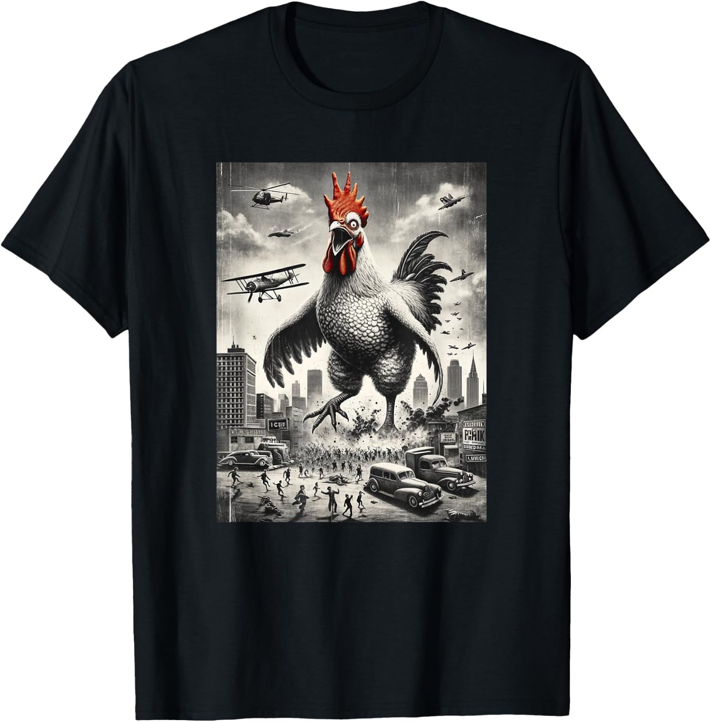 Funny Chickenzilla Monster Movie Parody Men Women Kids T-Shirt - T-Shirt | Black