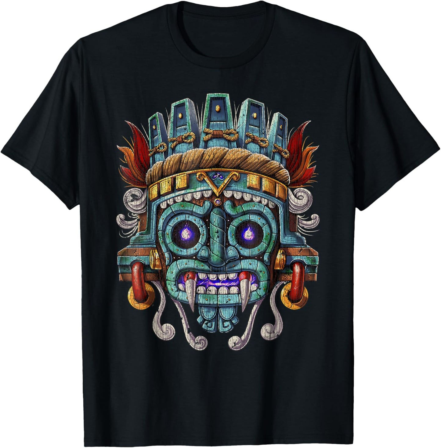 Vintage Aztec God Tlaloc Mayan Mythology Deity Mexican copy T-Shirt - T-Shirt | Black