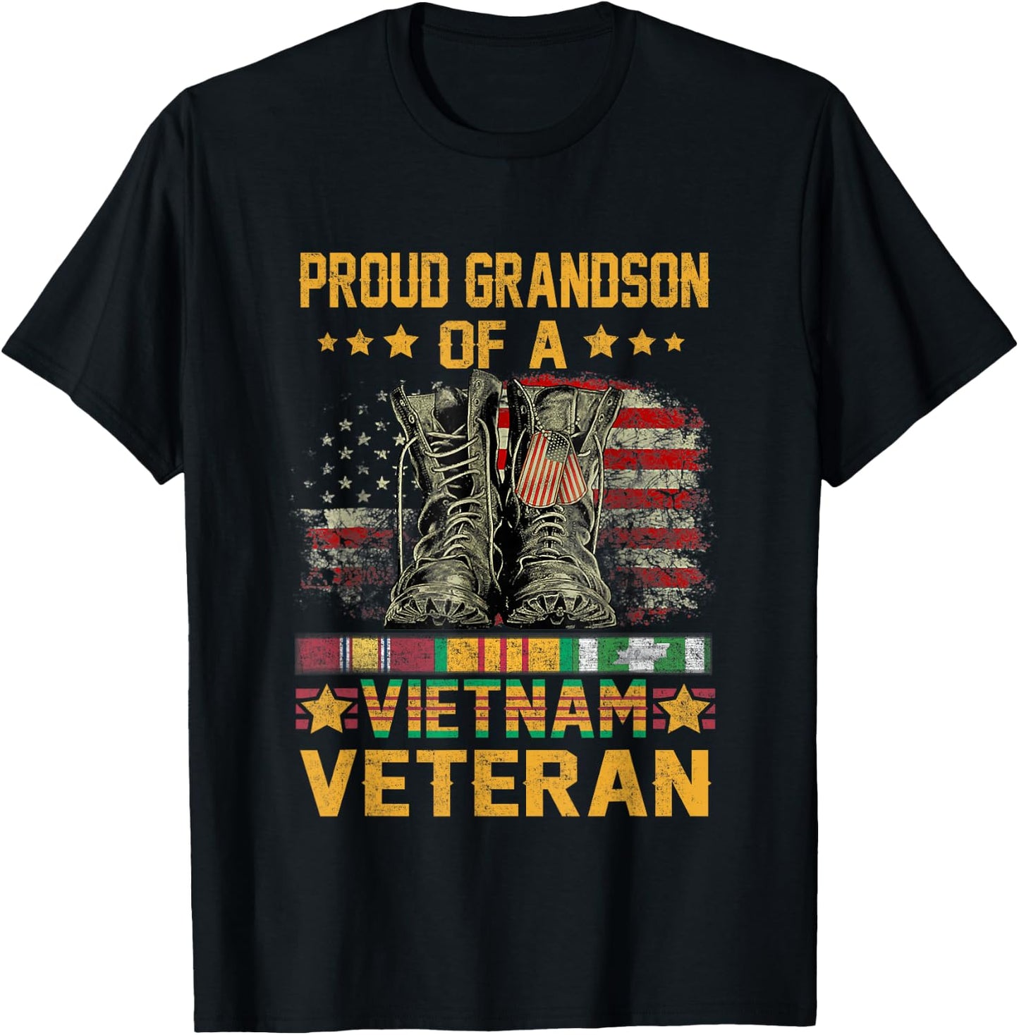 Proud Grandson of A Vietnam Veteran Flag American USA T-Shirt - T-Shirt | Black
