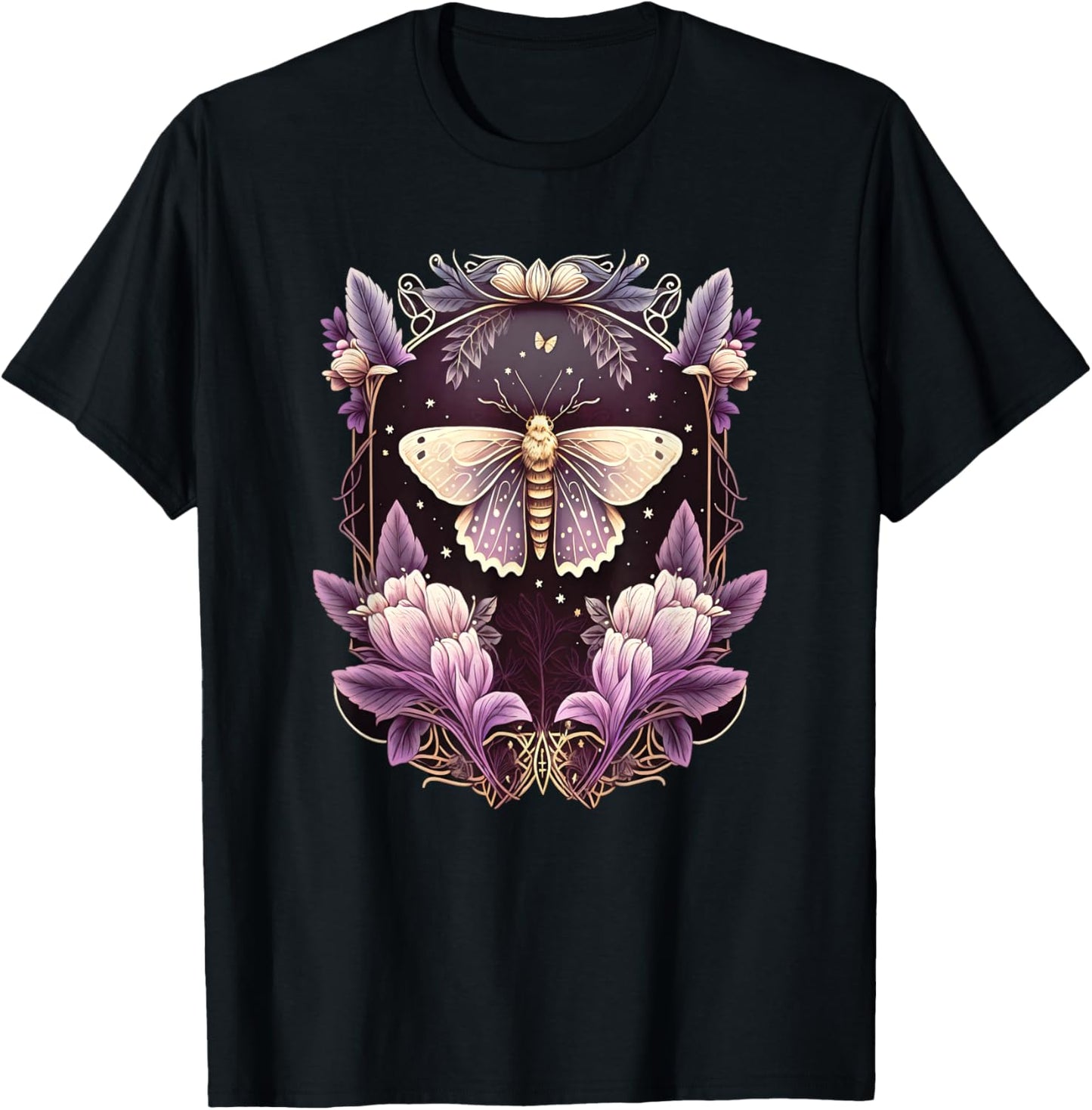 Moth, flowers, butterfly, Wicca, gothic, night lover, dark T-Shirt - T-Shirt | Black
