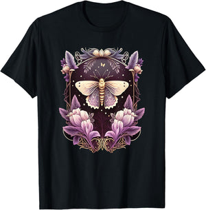 Moth, flowers, butterfly, Wicca, gothic, night lover, dark T-Shirt - T-Shirt | Black