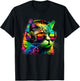 Rainbow DJ Cat with Sunglasses Headphones Music Funny Kitty T-Shirt - T-Shirt | Black