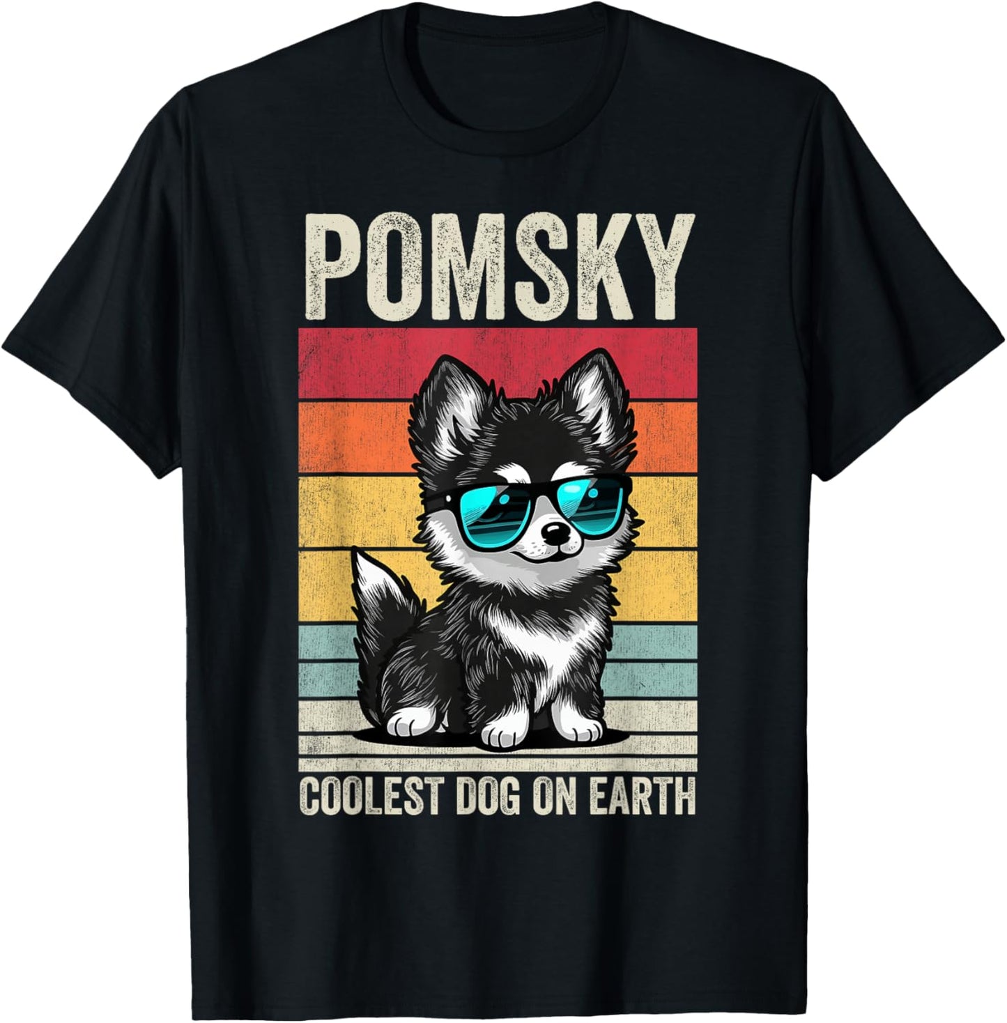Pomsky Coolest Dog On Earth, Vintage Pomsky T-Shirt - T-Shirt | Black