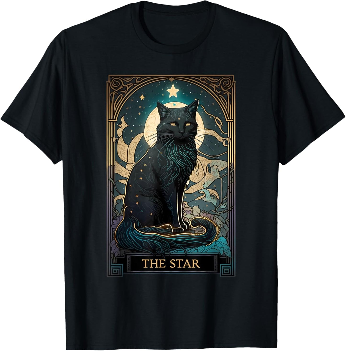 Cat Tarot Card Star Tarot Card Cat Mom of Cats Cat Lover T-Shirt - T-Shirt | Black
