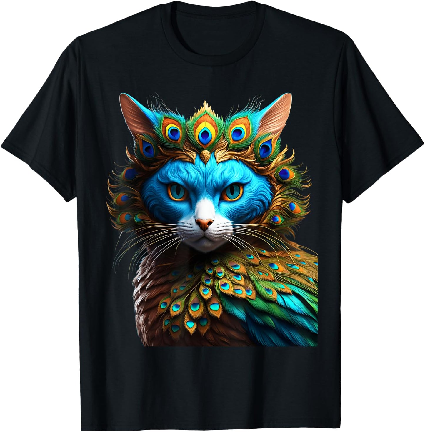 Fantasy Cute Vivid Cat Peacock Mix Women Girls Kids T-Shirt - T-Shirt | Black