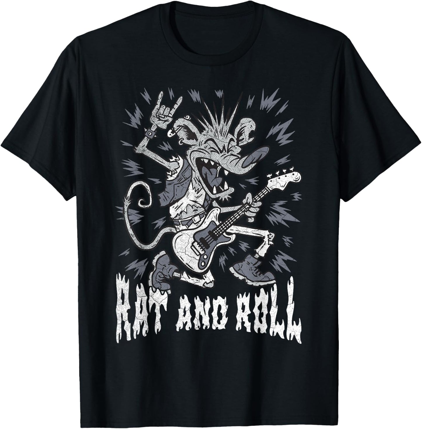 Rock and Roll Rat and Roll Vintage ROCK Music Rat T-Shirt - T-Shirt | Black