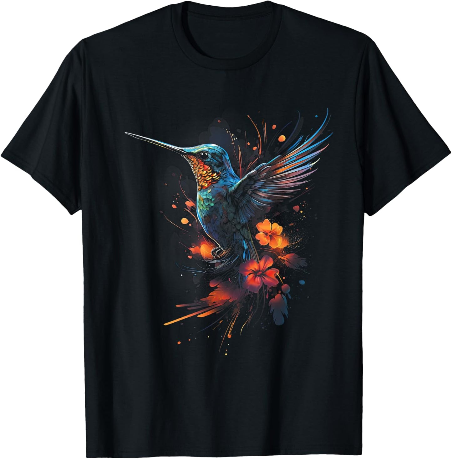 Hummingbird Flower Bird lover Animal T-Shirt - T-Shirt | Black