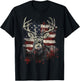 Buck White Tail Deer Hunting Hunter Distressed American Flag T-Shirt - T-Shirt | Black