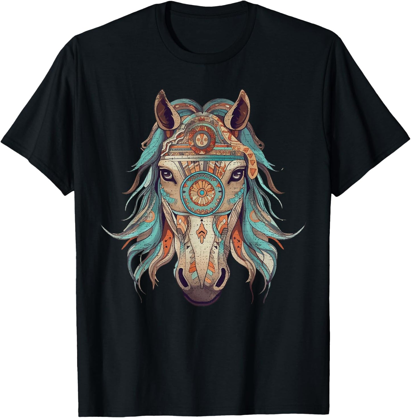 Horse Tribal Abstract Art Native American Geometric Horses T-Shirt - T-Shirt | Black