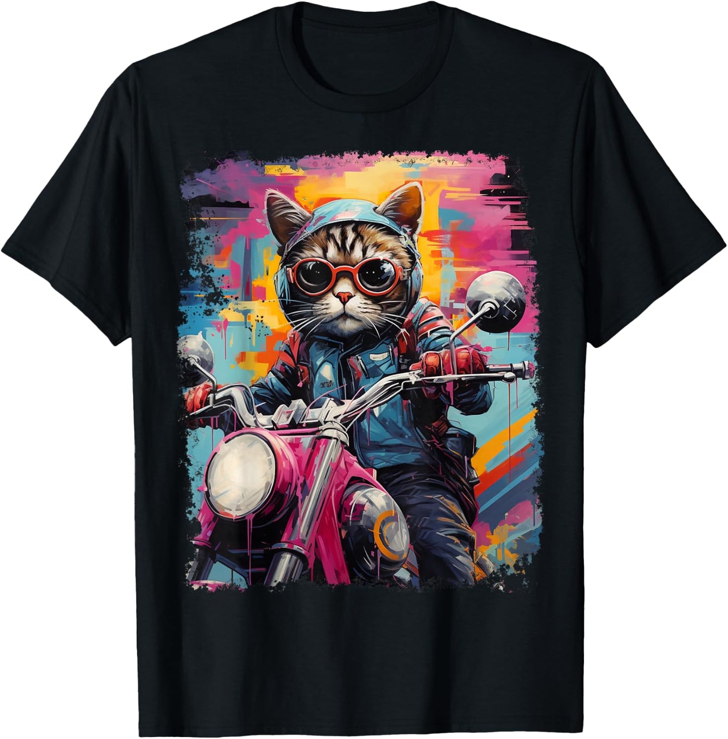Motorbike Gear Cat on Motorcycle T-Shirt - T-Shirt | Black
