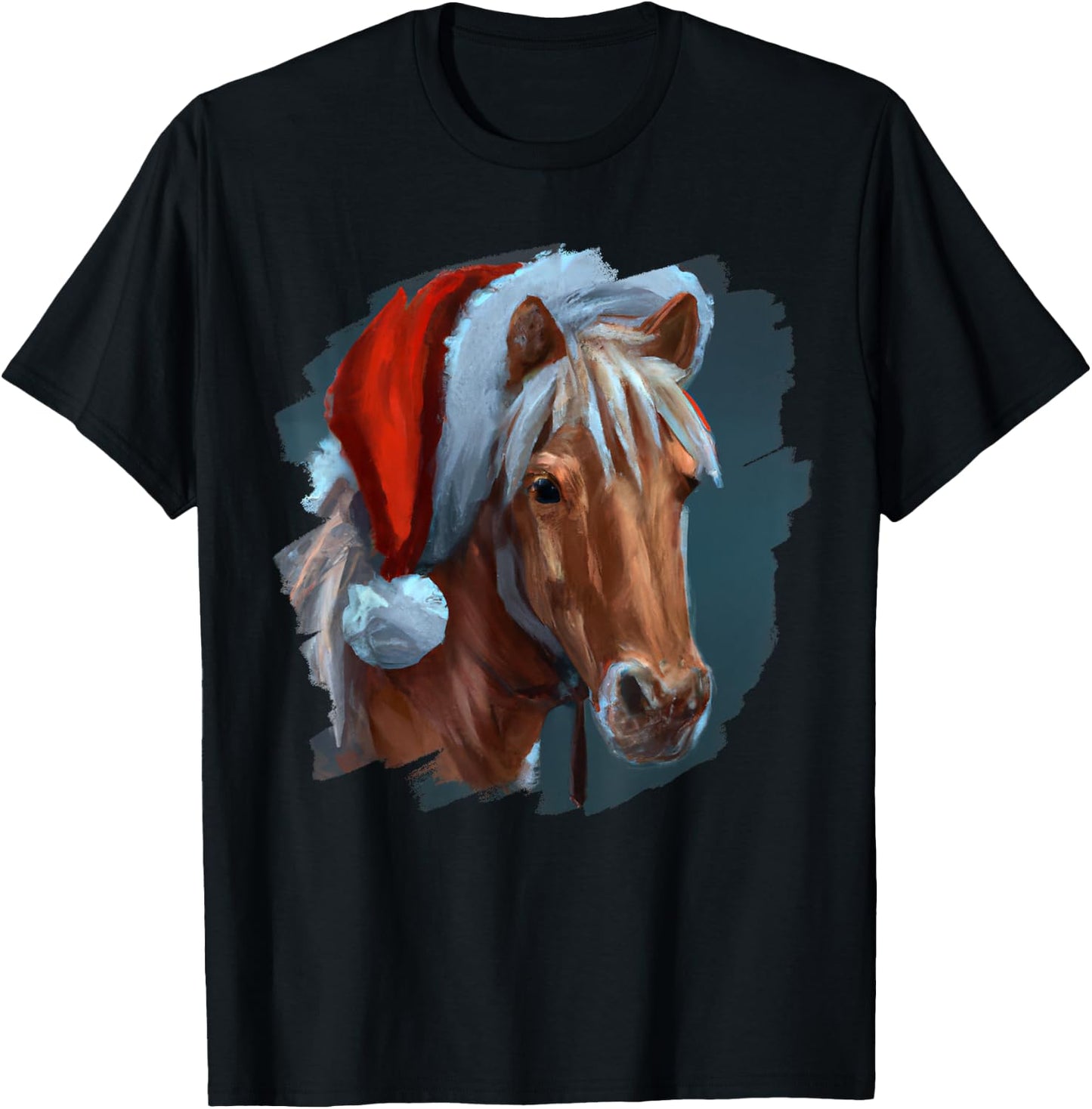 Horse Wearing Santa Claus Hat Horseback Riding Christmas T-Shirt - T-Shirt | Black