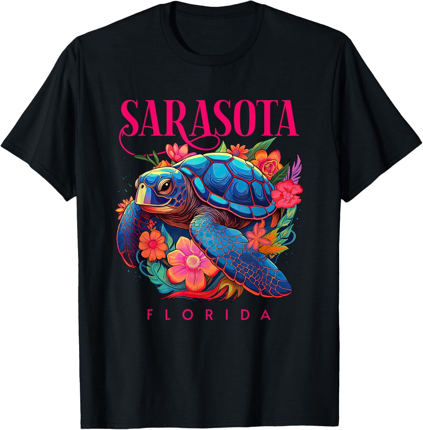 Sarasota Florida Floral Beach Turtle Souvenir T-Shirt - T-Shirt | Black