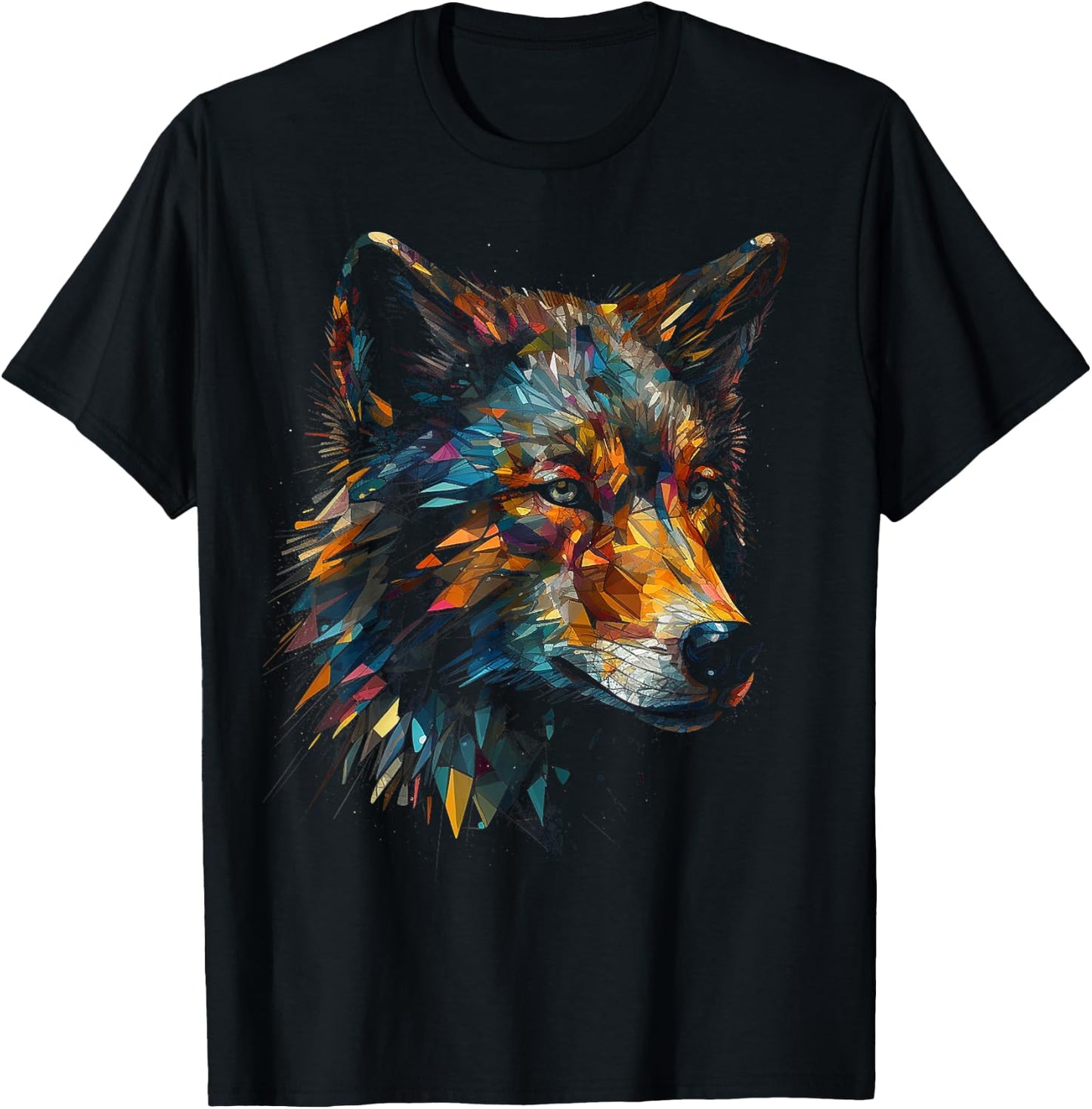 Wolf Polygon Artwork | Animal Motif Wolf T-Shirt - T-Shirt | Black