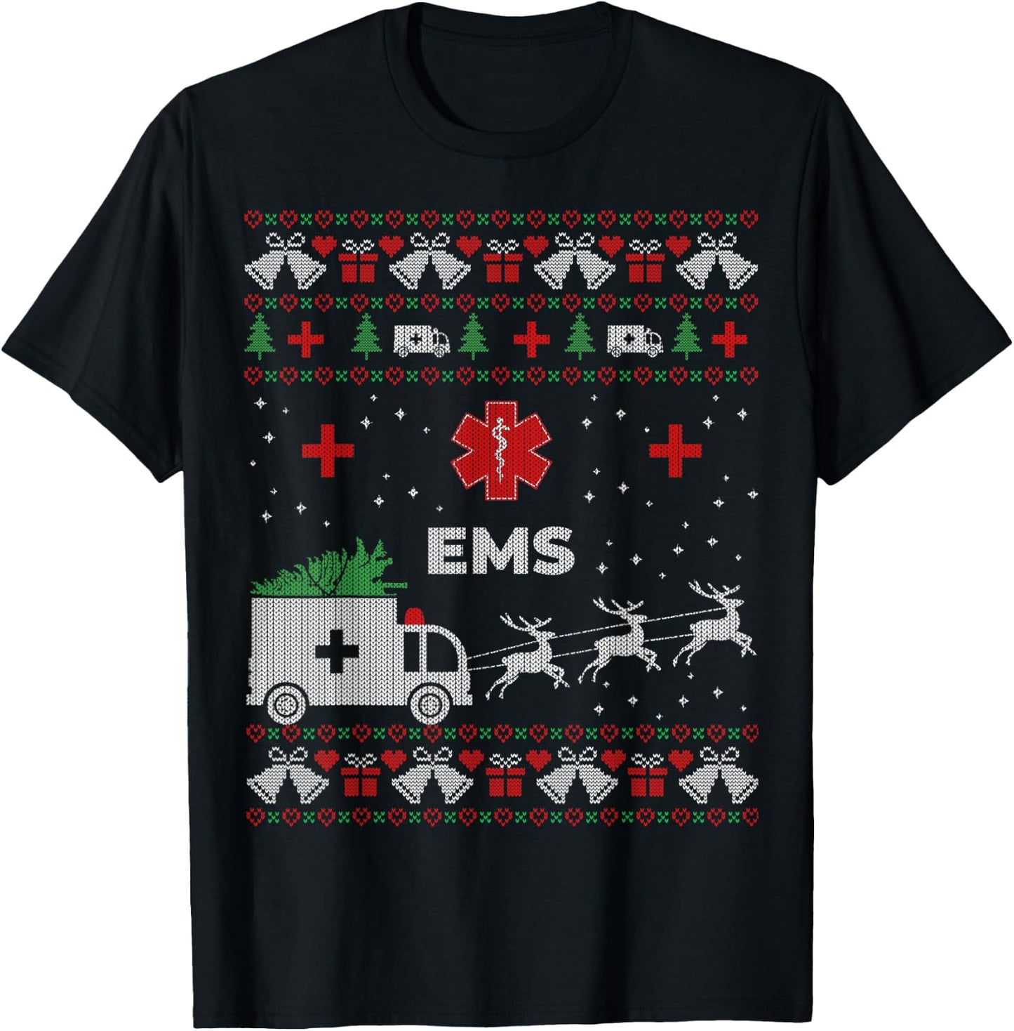 Funny EMS Paramedical Ugly Christmas Sweater T-Shirt - T-Shirt | Black