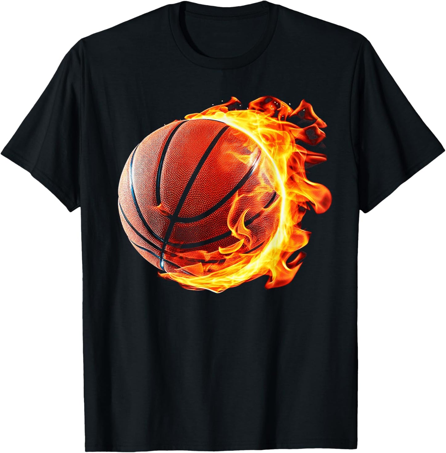 Fire Basketball Ball Flaming Basketball Player T-Shirt - T-Shirt | Black