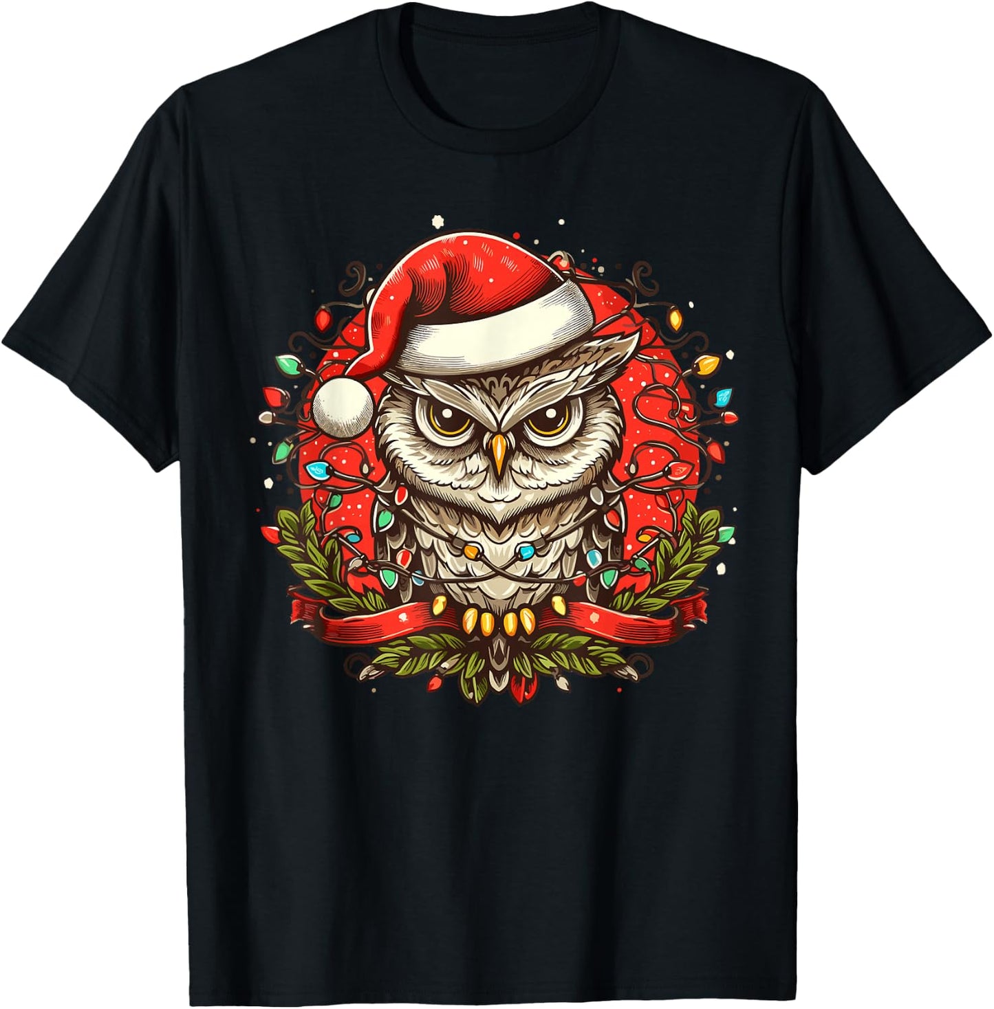 Grumpy Owl Christmas Santa Hat Vintage Owl Women T-Shirt - T-Shirt | Black