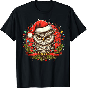 Grumpy Owl Christmas Santa Hat Vintage Owl Women T-Shirt - T-Shirt | Black