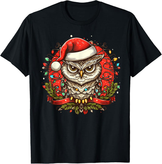 Grumpy Owl Christmas Santa Hat Vintage Owl Women T-Shirt - T-Shirt | Black