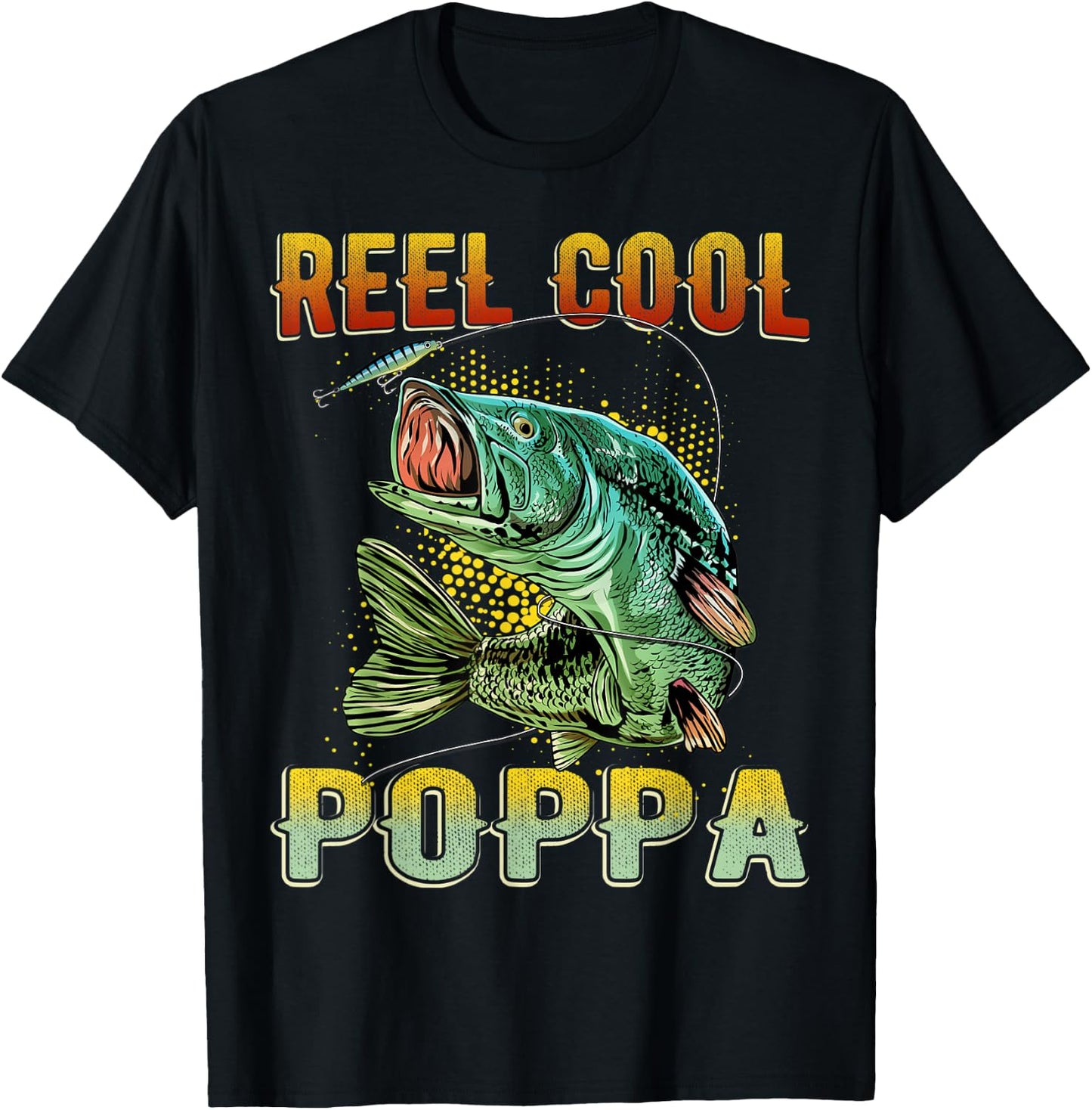 Funny Fathers Day Vintage Fishing Reel Cool Poppa T-Shirt - T-Shirt | Black