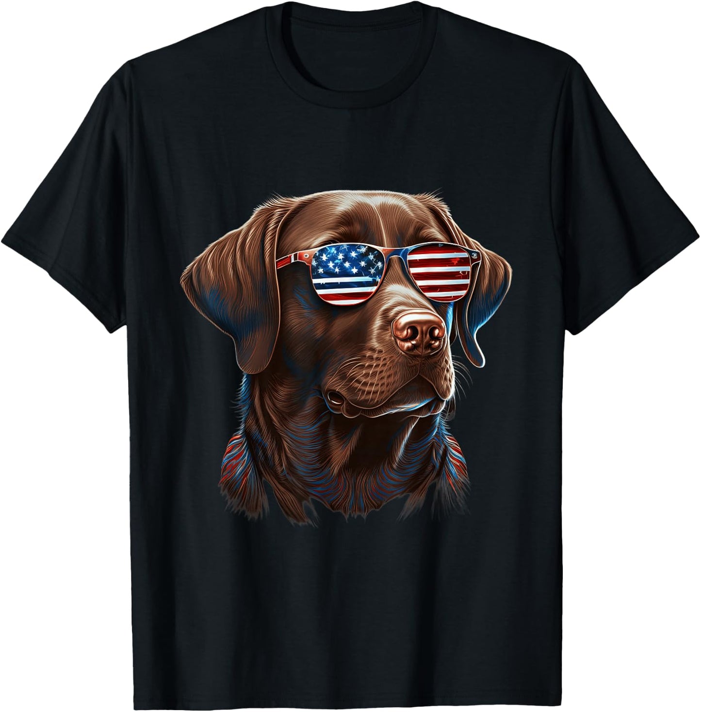 Chocolate Labrador With USA Sunglasses On T-Shirt - T-Shirt | Black