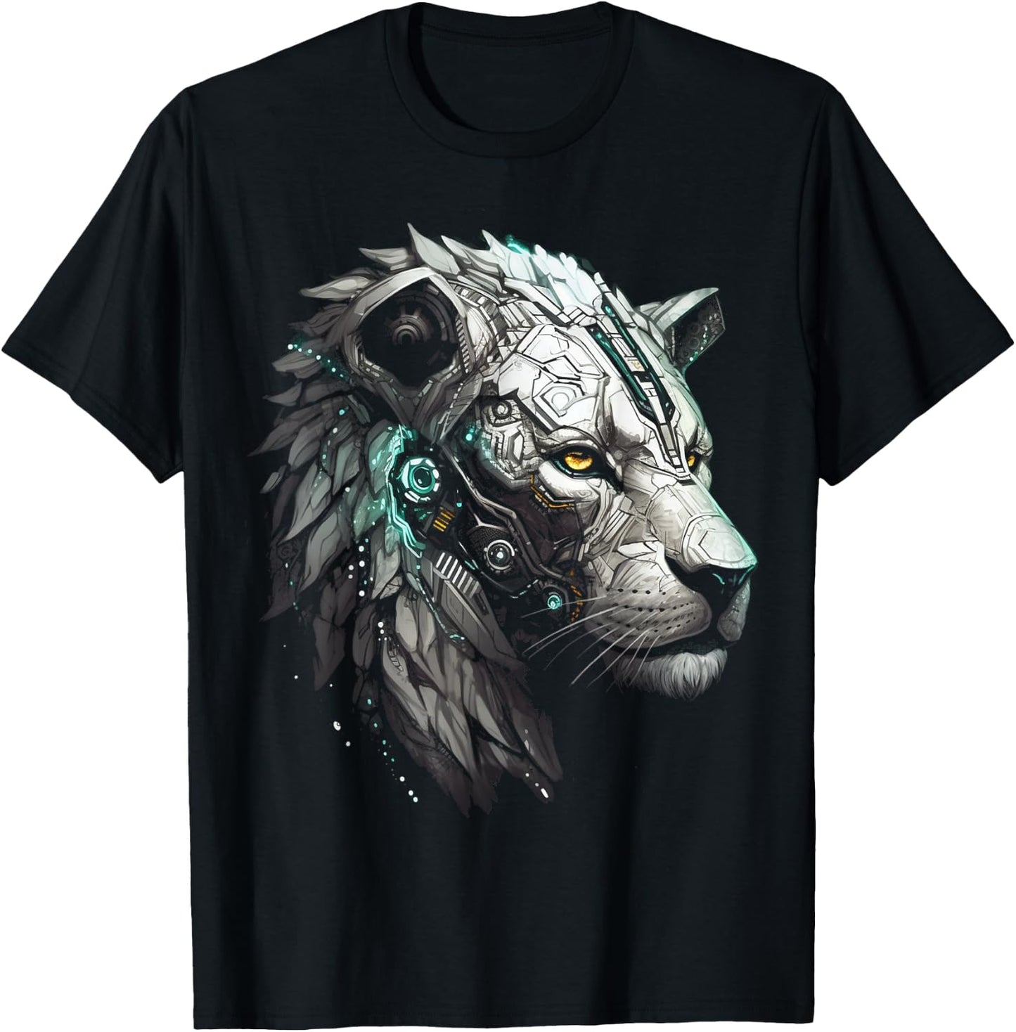 Lion Animal Robot Fantasy Art - Animal Motif Artwork Lion T-Shirt - T-Shirt | Black