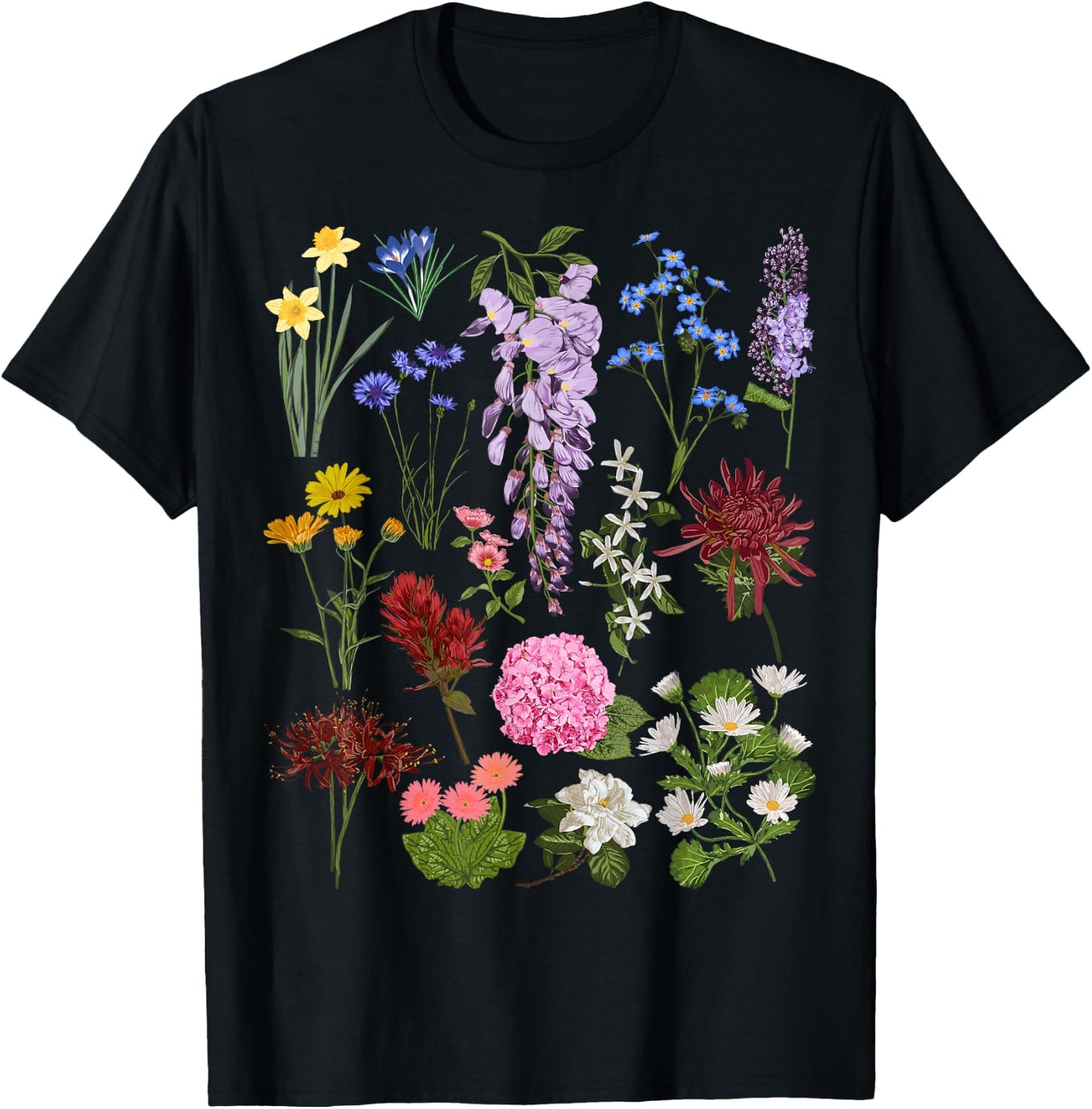 Vintage Flower Botanical Illustration Chart Plant T-Shirt - T-Shirt | Black
