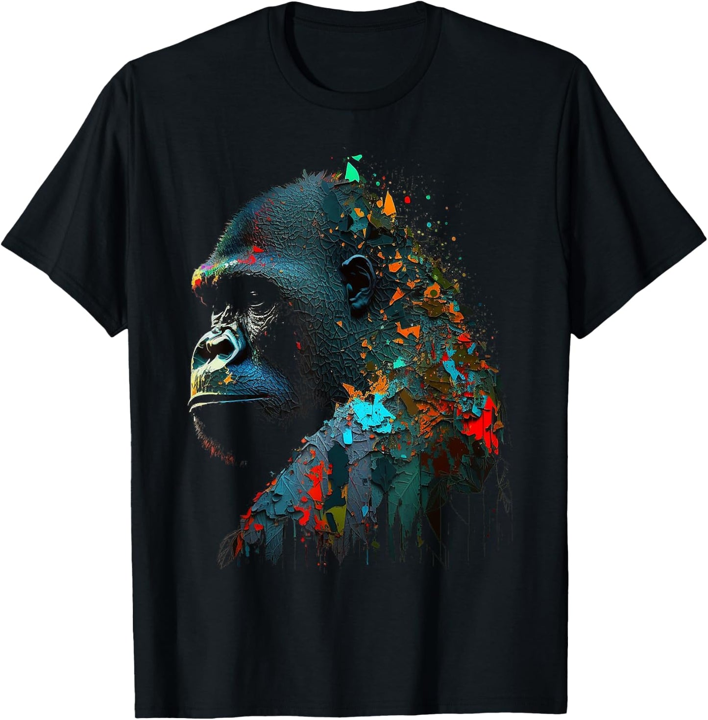 Gorilla Colourful Monkey Art Animal T-Shirt - T-Shirt | Black