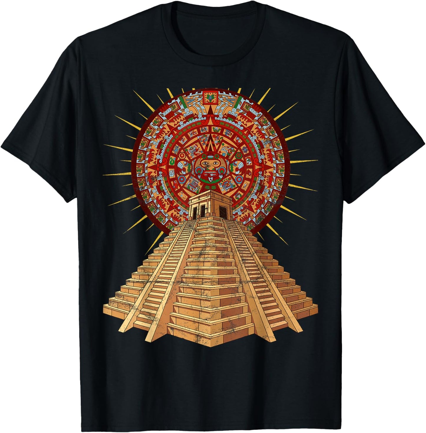 Ancient Sacred Mayan Aztec Calendar Pyramid Geometry T-Shirt - T-Shirt | Black