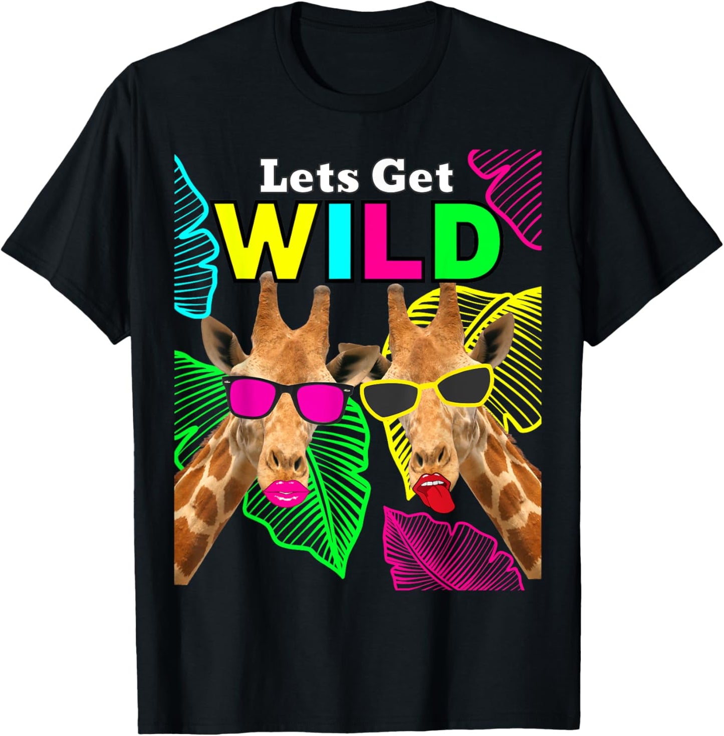 Let's Get Wild Zoo Animals Safari Party Giraffe with Glasses T-Shirt - T-Shirt | Black