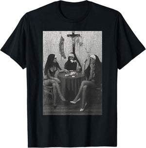 Vintage Nuns Naked Playing Card Smoking T-Shirt - T-Shirt | Black