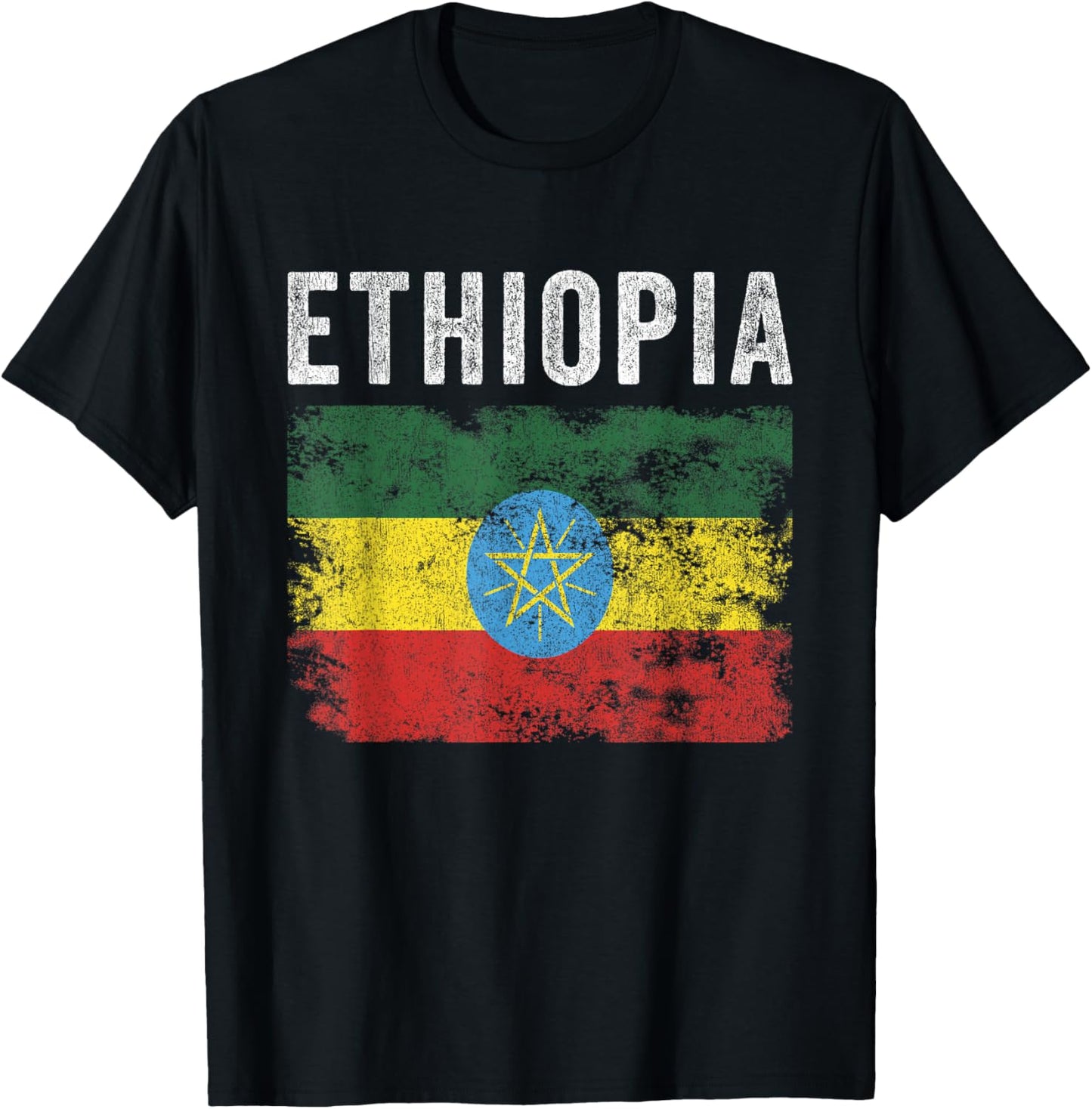 Ethiopia Flag Distressed - Men Women Kids - Ethiopian Flag T-Shirt - T-Shirt | Black